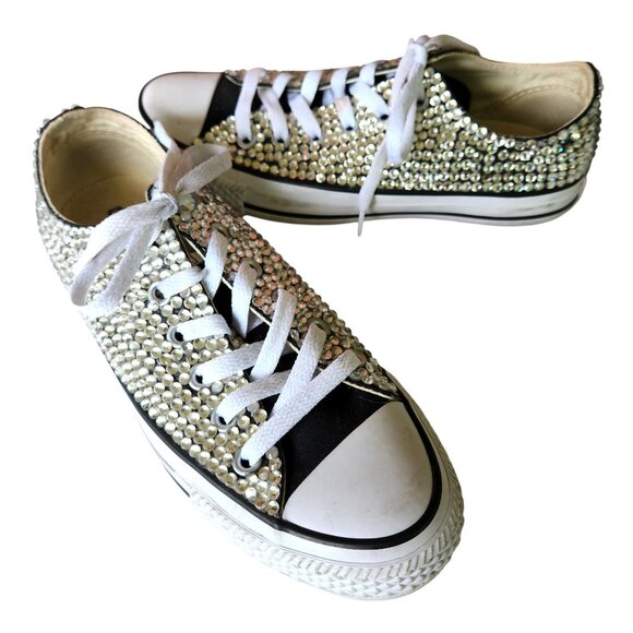 Custom Converse All Star Low-Top Sneakers w/Rhinestone Embellishments  Women's 7 - Picture 9 of 10